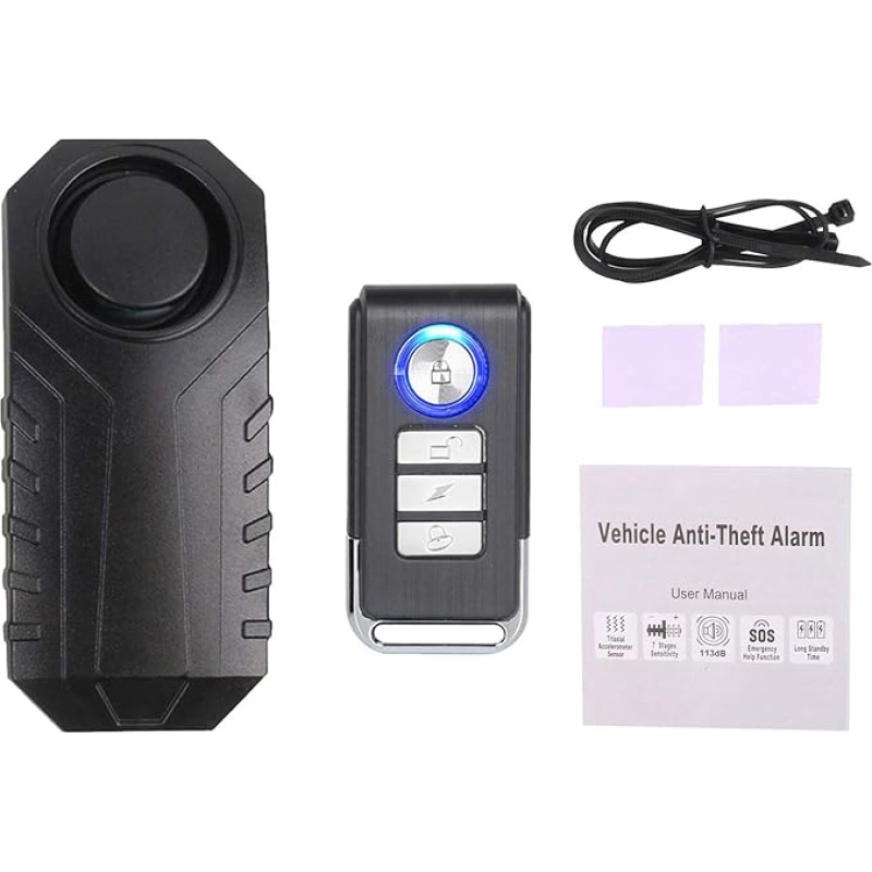 Mengshen Improved Bicycle Alarm with Remote Control, 113 dB Waterproof Burglar Alarm with Volume and Sensitivity Adjustment for Bicycle, Motorcycle, Scooter, Car, Trailer