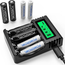 POWEROWL Battery Charger with 4 AA Batteries 2800 mAh + 4 AAA Batteries 1000 mAh - Battery Charger for NI-MH/NI-Cd Rechargeable AA AAA Batteries Quick Charger with 8 Batteries