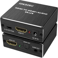 SDKDZKG 4K x 2K HDMI garso išvesties dalytuvas, HDMI ir HDMI garso ir optinio TOSLINK SPDIF garso keitiklio adapteris su 3,5 mm stereofoninio garso dalytuvo adapteriu, juodas SDK-A78