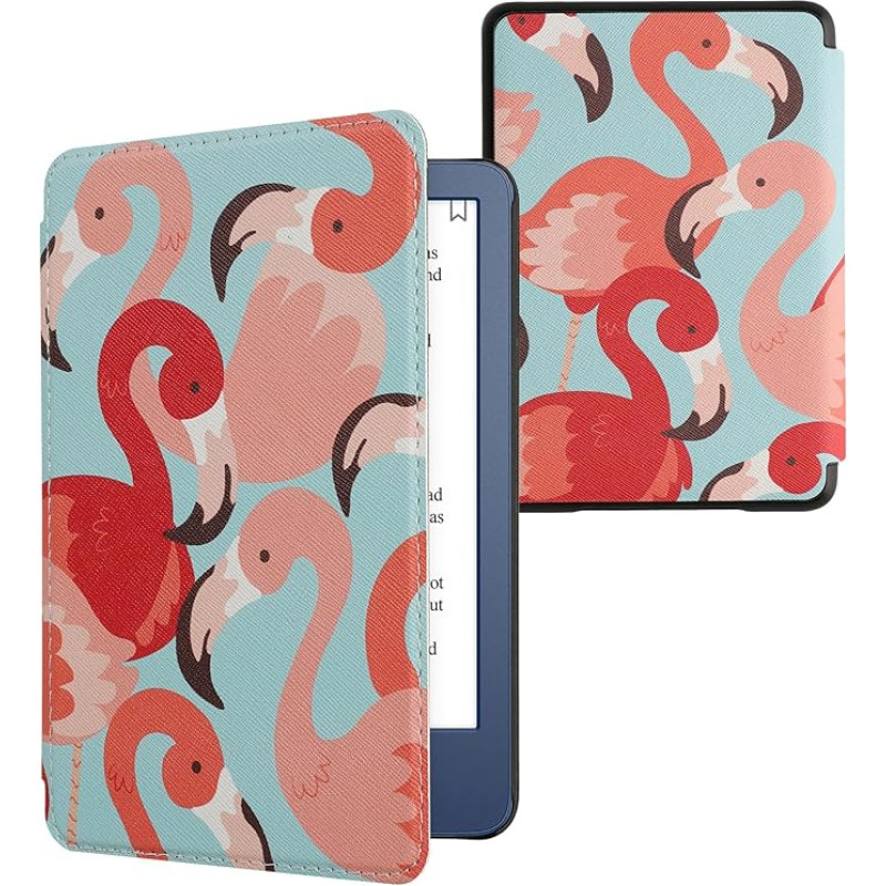 kwmobile Flip Case Compatible with Amazon Kindle (2022/2024) Case - eReader Case - Flamingos Pink Red