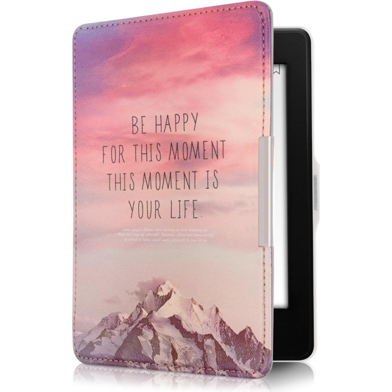 kwmobile Klapphülle kompatibel mit Amazon Kindle Paperwhite Hülle - eReader Case (für Modelle bis 2017) - Be Happy Rosa Violett Koralle