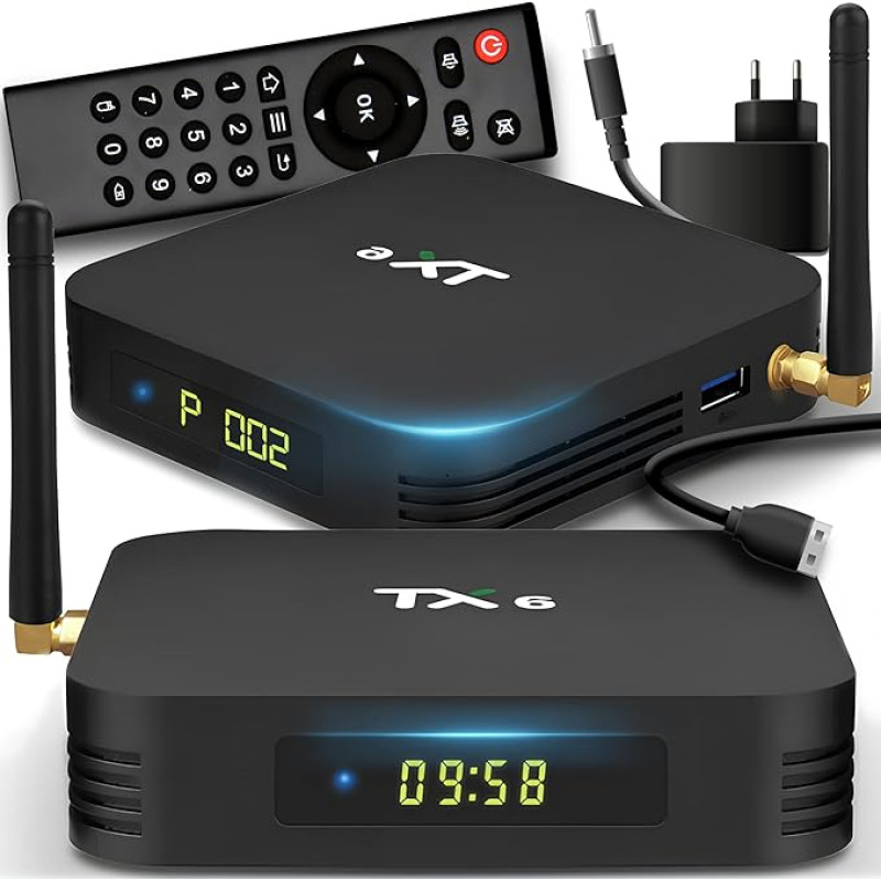 Retoo Android TV Box TX6 Smart TV Box su TV nuotolinio valdymo pultu Keturių branduolių AllWinner H6 4 x 1,5GH procesorius Konverteris (32GB 4GB RAM) 2,4GHz WiFi Ethernet USB 3.0 MALI-T720 Vaizdo plokštė Maitinimo šaltinis