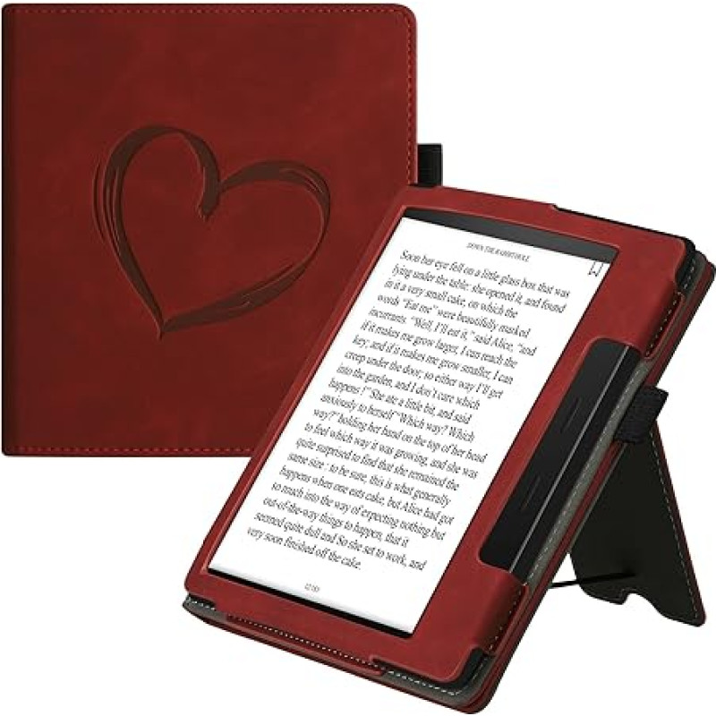 kwmobile Flip Case Compatible with Amazon Kindle Oasis 10th Generation - Heart Brush Dark Red