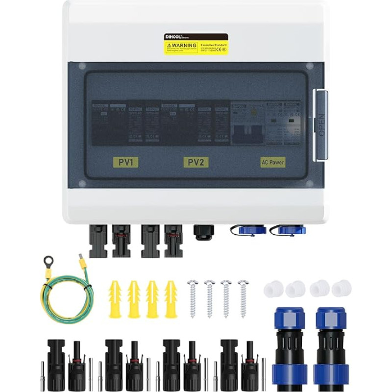 DIHOOL DC Isolator Switch Surge Protection PV System 2 Strings 1000V 40A 2x500W Solar Connection Box with AC Surge Protector