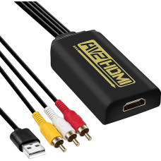 AV ir HDMI keitiklis, RCA ir HDMI adapterio kabelis su HDMI kabeliu, 3 RCA ir HDMI kabelis, CVBS garso vaizdo įrašas į HDMI 1080P, palaiko PAL, NTSC (auksinis, juodas)