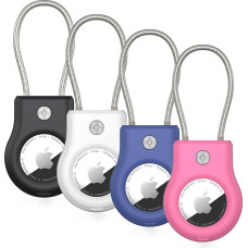 SCALLOP Airtag Holder with Wire Cable, Durable Secure Airtag Keychain, 360° Protective AirTag Case, Accessories for Keys, Keys, Keys, Luggage, Compatible with Apple Air Tag, 4