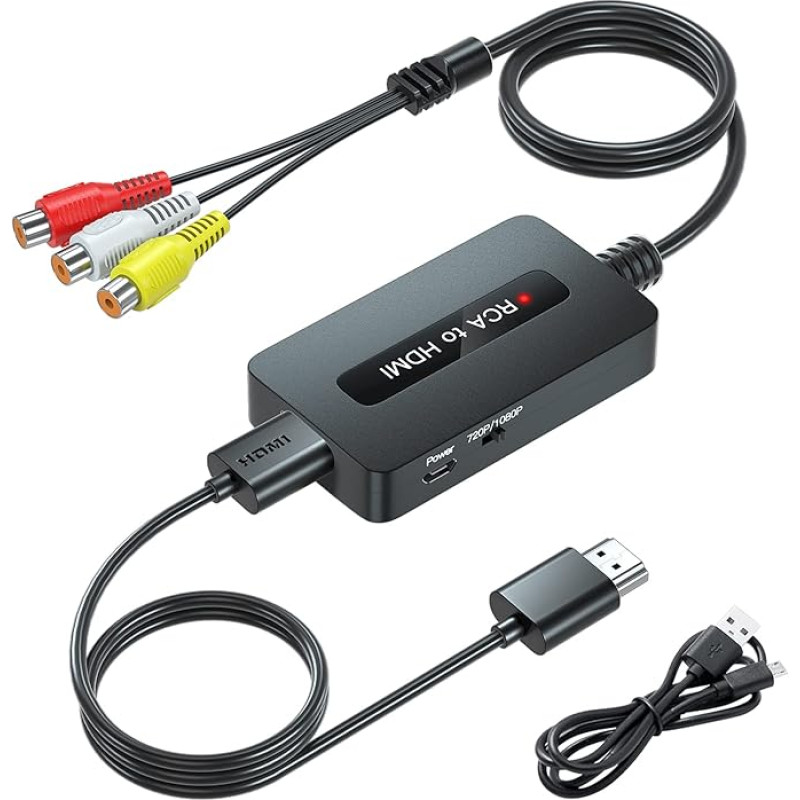 Moteriškas RCA ir HDMI kabelių keitiklis su RCA ir HDMI kabeliais, CVBS kompozitinis AV ir HDMI keitiklis, kompozitinis AV RCA ir HDMI keitiklis, skirtas N64/PS2/Wii