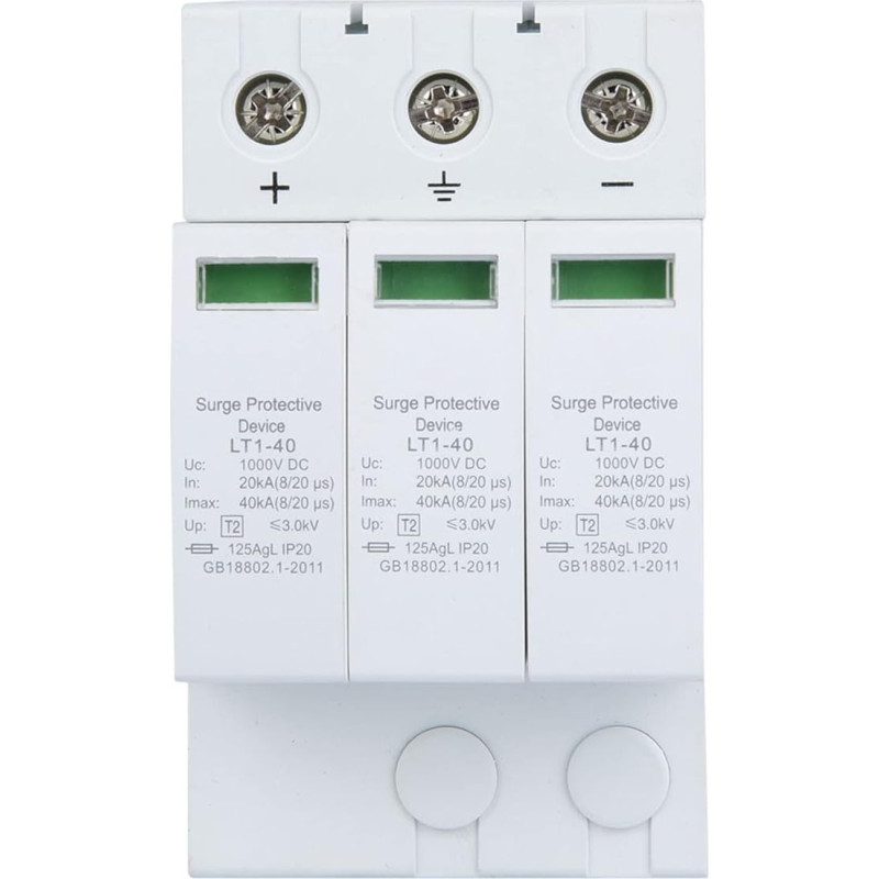 LT1-40 viršįtampių apsauga, 3P, 1000VDC, 40KA, 35 mm DIN bėgelis (3P40KA)