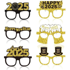 Dusenly Pakuotė iš 6 laimingų Naujųjų metų akinių popierinių akinių rėmelių 2024 Naujųjų metų išvakarių vakarėlis Akiniai Foto rekvizitai Dekoracijos