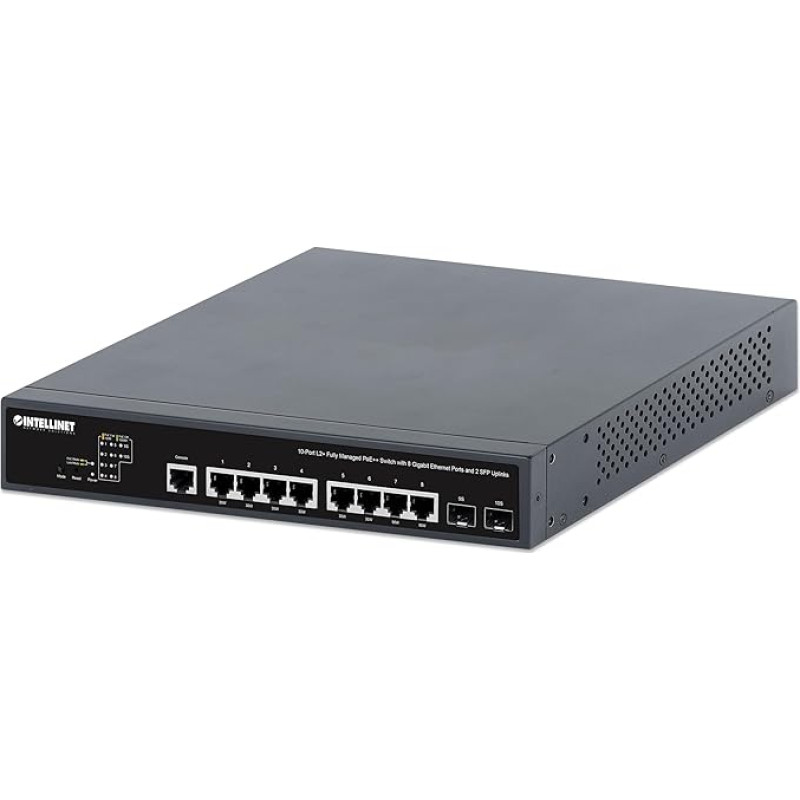 Intellinet 562003 Komutatorius Poe++ 10 prievadų L2 su 8 Gigabit Ethernet prievadais ir 2 SFP jungtimis Juodas