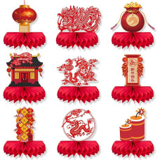 Bekecidi 9 Pieces Chinese New Year Spring Festival Honeycomb Centerpiece 2024 New Year Party Table Decoration for Home Kitchen Decoration