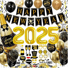 New Year's Eve Decoration 2024 XXL Party Set, New Year's Eve Decoration, Happy New Year Garland & Photo Props & Confetti Balloons & 2024 Foil Balloons, New Year's Eve Party Decoration, New Year
