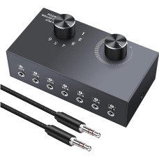 Povxlum 6 prievadų 3,5 mm garso jungiklis Bidirektionaler 3,5 mm Grau Audio Switcher Unterstützung 1 in 6 Out oder 6 in 1 Out für PC Telefon Kopfhörer