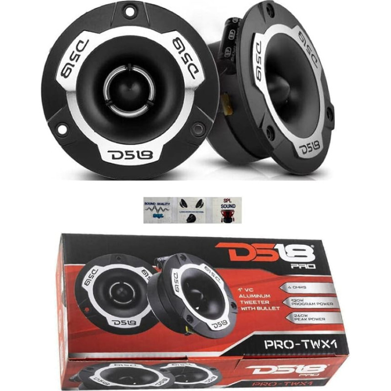 2 DS18 PRO-TWX1 Super Bullet Tweeter 9.60 cm 96 mm Diameter 120 Watt RMS and 240 Watt Max 4 Ohm with 103 dB Sensitivity at 4 cm Depth Per Pair + 3 Free Stickers