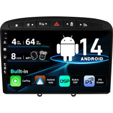 SXAUTO Android 14 IPS automobilinis radijas Peugeot 308/408 (2010-2016) - Integruotas Carplay/Android Car/DSP - LED kamera + MIC - 4G + 64G - DAB 360-CAM vairo valdymas Fast Boot WiFi AHD - 2 DIN 9 colių