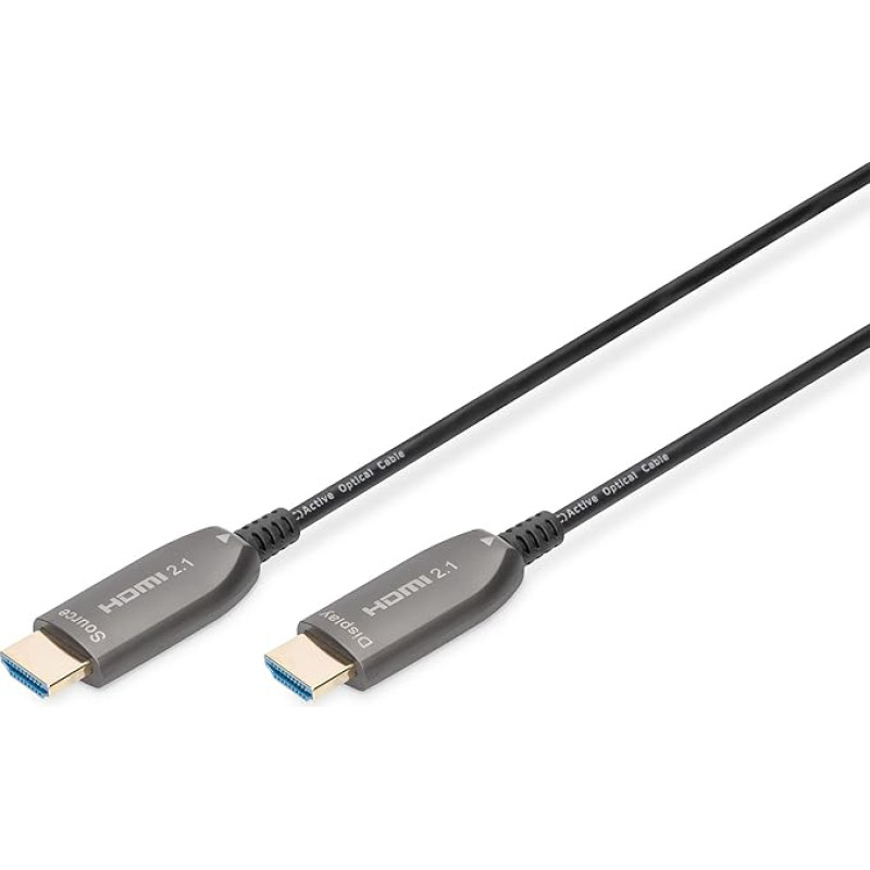 DIGITUS HDMI AOC hibridinis šviesolaidinis kabelis - HDMI 2.1-30 m - 8k/60Hz - UHD-II - Ethernet kanalas - HDR eARC HDCP 2.2 - suderinamas su televizoriumi, projektoriumi ir monitoriumi - paauksuoti kontaktai - juodas