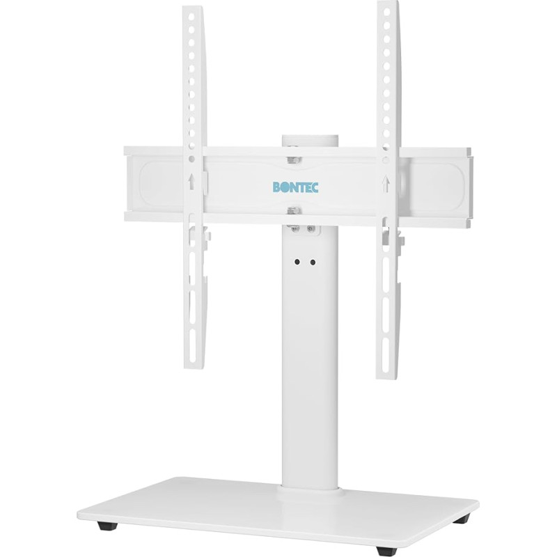 BONTEC televizoriaus stovas sukiojamasis 26-55 colių televizoriui, skirtas LCD, LED, OLED plazminiams plokščiams ir lenktiems televizoriams iki 45 kg, reguliuojamo aukščio ir stabilus Max. VESA 400 x 400 mm, baltos spalvos