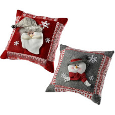 WeRChristmas Santa Schneemann Weihnachten Kissen Dekoration, grau/rot, 14 - Zoll, Set von 2