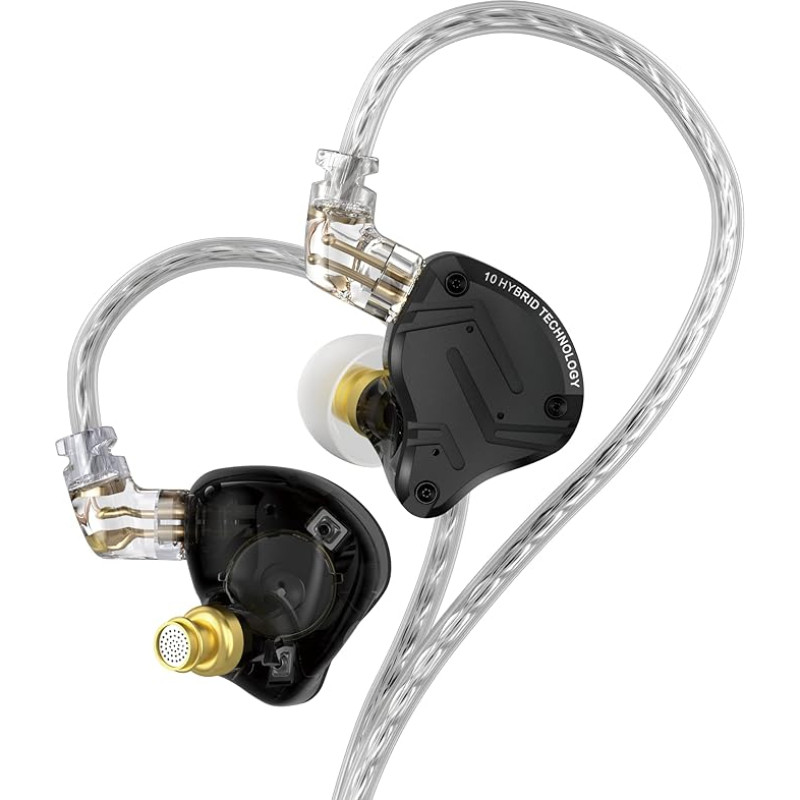 KZ ZS10 Pro X ausinių monitorius, patobulintos 4BA 1DD KZ ausinės su keliais vairuotojais ausinėse IEM su nuimamu sidabriniu vėlavimu su 2 kontaktų kabelio lydiniu audiofilams (tamsios spalvos, be mikrofono)