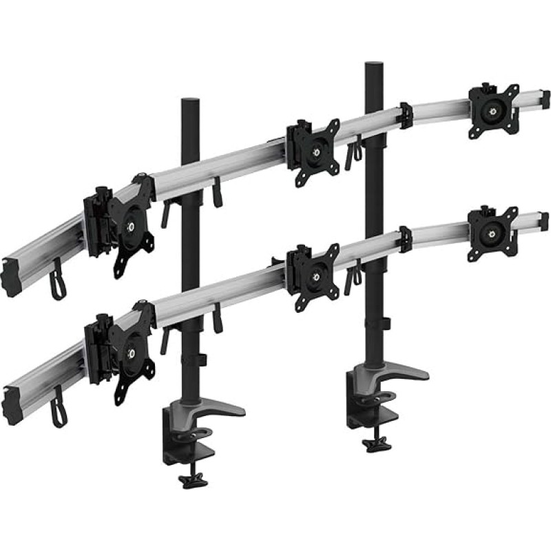 HFTEK 6 faksų monitoriaus laikiklis, skirtas 3+3 ekranams su 15-27 zonų ekranu ir VESA 75/100 (MP260C-N)