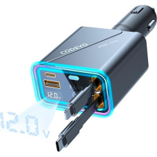 CODEYO ištraukiamas automobilinis įkroviklis [148W USB C automobilinio įkroviklio adapteris] 4 in 1 iPhone 16 automobilinis greitasis įkroviklis, PD 66W greitasis įkroviklis MacBook, iPhone 16 15 15 14 13 12, iPad, Samsung, pilka