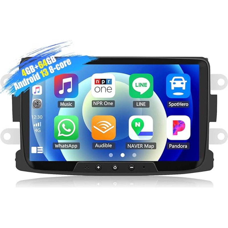 [4+64G 8 branduolių] SIXWIN Android 13 Carplay Android automobilinis radijas su DSP, skirtas Renault Dacia Duster Sandero Logan Dokker, 9 colių jutiklinis ekranas su GPS WiFi WiFi BT USB FM RDS radijas Mirror Link + 32 juostų ekvalaizeris