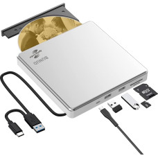 BUNUD išorinis CD DVD diskas USB 3.0 Type-C LightScribe CD/DVD įrašymo įrenginys su SD/TF lizdu ir USB prievadais, optinis CD DVD įrenginys nešiojamajam kompiuteriui Mac Apple Windows 11/10 MacBook Air Pro PC iMac