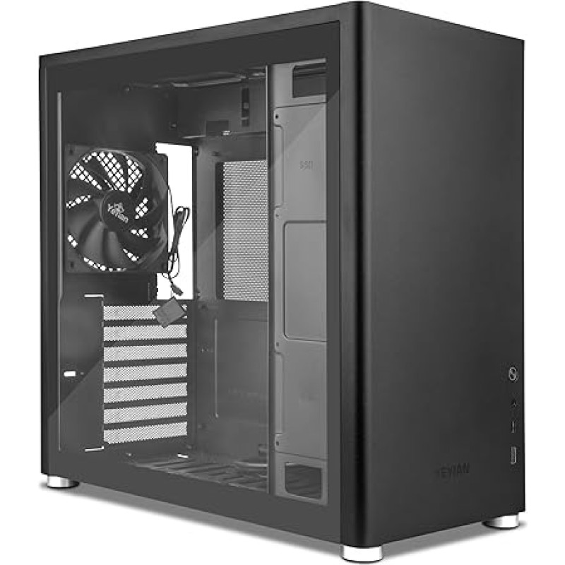 YEYIAN Hussar Plus Full Tower kompiuterio korpusas, suderinamas su ATX, Micro ATX, Mini ITX | Grūdinto stiklo šoninis skydelis permatomas | Komplektuojamas 1 x 120 mm galinis ventiliatorius
