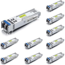 [10 vnt.] 1G SFP LX Singlemode Mini Gbic Modul, 1000Base-LX LC Transceiver Suderinamas su Cisco GLC-LH-SMD, Meraki, Ubiquiti UniFi UF-SM-1G, Mikrotik, Netgear, D-Link, TP-Link, Zyxel, Open Switch