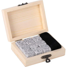Whisky Stones Set, 9 Pieces Cooling Stones, Reusable Ice Cubes, Granite Gift Set, Cooling Cube with Wooden Box (White)