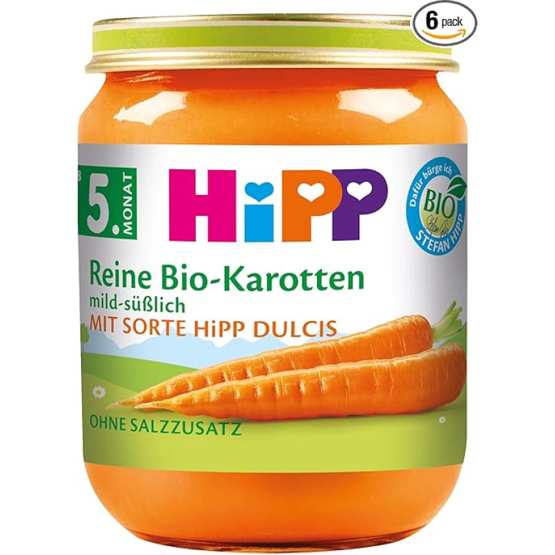 HiPP Pure ankstyvosios morkos, ekologiškos, 6 vnt. (6 x 125 g)