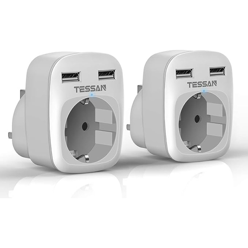 TESSAN 2 Pack Travel Adapter UK Adapter England Germany Plug with 2 USB Socket Adapter Travel Plug Power Adapter for Ireland Great Britain Wall Charger Charging Station Adapter Socket