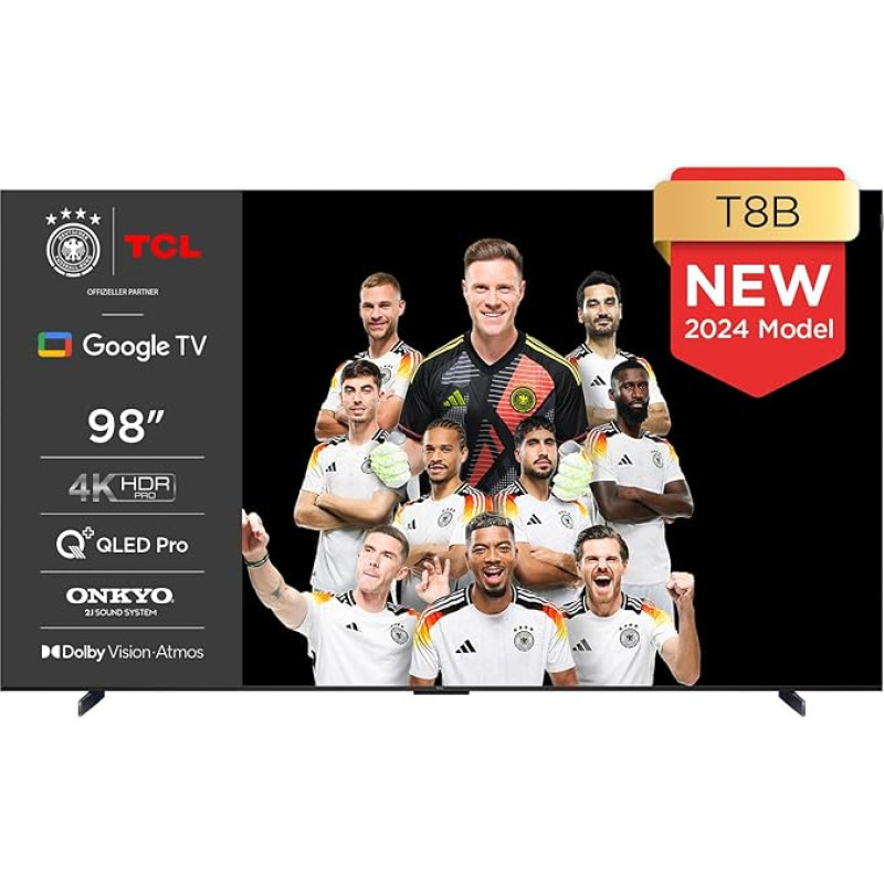 TCL 98T8B 98-Inch QLED Pro 144Hz Onkyo Gaming TV, 4K UHD, HDR Pro, Google TV (Dolby Vision IQ & Atmos, Motion Clarity, Hands-Free Voice Control, Compatible with Google Assistant & Alexa)