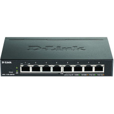 D-Link DGS-1100-08PV2/E, 8 prievadų 2 lygmens Gigabit PoE išmanusis komutatorius (8 x 10/100/1000 Mbit/s BaseT PoE prievadas, 64 W PoE galia, be ventiliatoriaus, metalinis korpusas) - tik ES maitinimo laidas, juodas