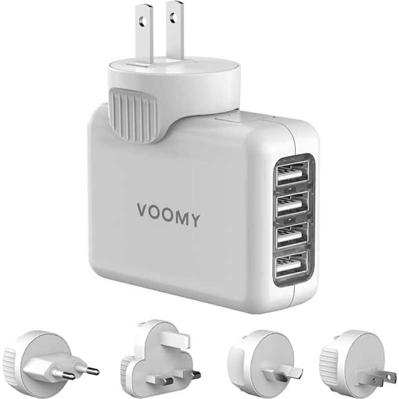 VOOMY Universal Travel Adapter with 4 USB Ports - Worldwide Travel Plug for 170+ Countries, Ideal for Travel in USA, Europe, Australia, Including England, Thailand, India - Multi Socket Adapter