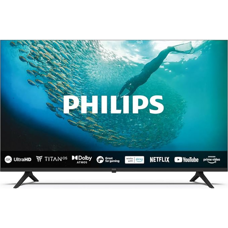 Philips 55PUS7009 4K LED Smart TV - 55-Zoll Display mit Pixel-präziser Ultra HD Titan OS Plattform und Dolby Atmos-Klang. Funktioniert mit Alexa und Google Sprachassistent – Schwarz