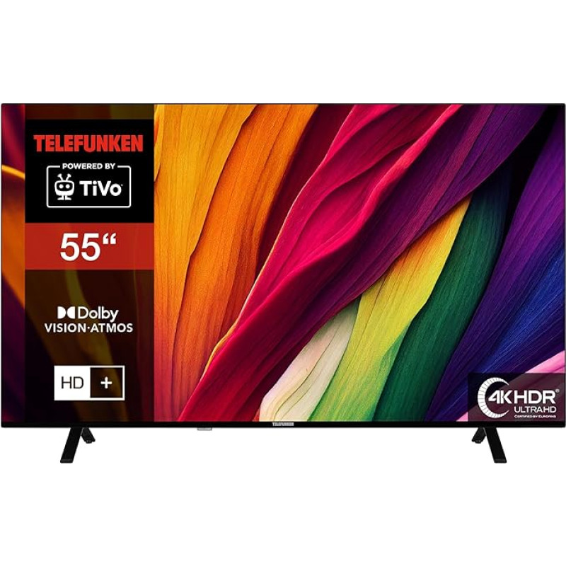 Telefunken TiVo TV 55 Inch Smart TV Powered (4K UHD, HDR Dolby Vision, Dolby Atmos, Triple Tuner, 6 Months HD+ Included) XU55TO750S