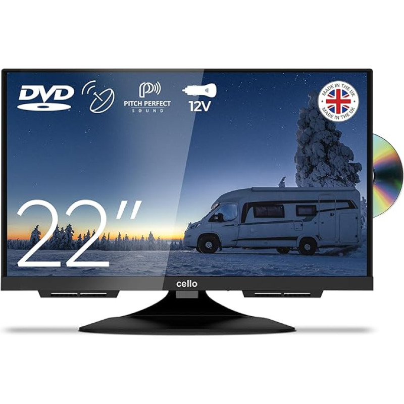 Cello C2224F Trav 22 Inch Full HD DVD Camping Travel TV with Frameless Integrated DVD Player Triple Tuner (DVB-C/-S2/-T2) Pitch Perfect Sound Motorhome Caravan Truck Boat [2024]