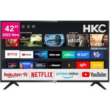 HKC 42 Inch (106 cm) Smart TV with Netflix, Prime Video, Rakuten TV, DAZN, Disney+, YouTube, UVM, WiFi, Triple Tuner DVB-T2/S2/C