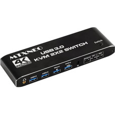 HDMI 2 įėjimai 2 išėjimai ir 4 USB 3.0 KVM jungiklis su nuotolinio valdymo pultu 2 kompiuteriai dalijasi klaviatūra, pele, spausdintuvu ir monitoriumi Palaiko 4K60Hz HDCP2.3 HD