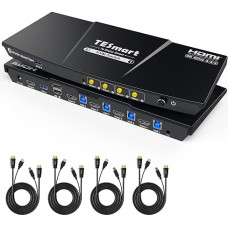 TESmart USB 3.0 HDMI KVM jungiklis 4 kompiuteriams 1 monitoriui, 4 prievadai 4K60Hz KVM jungikliai, EDID emuliatorius, 