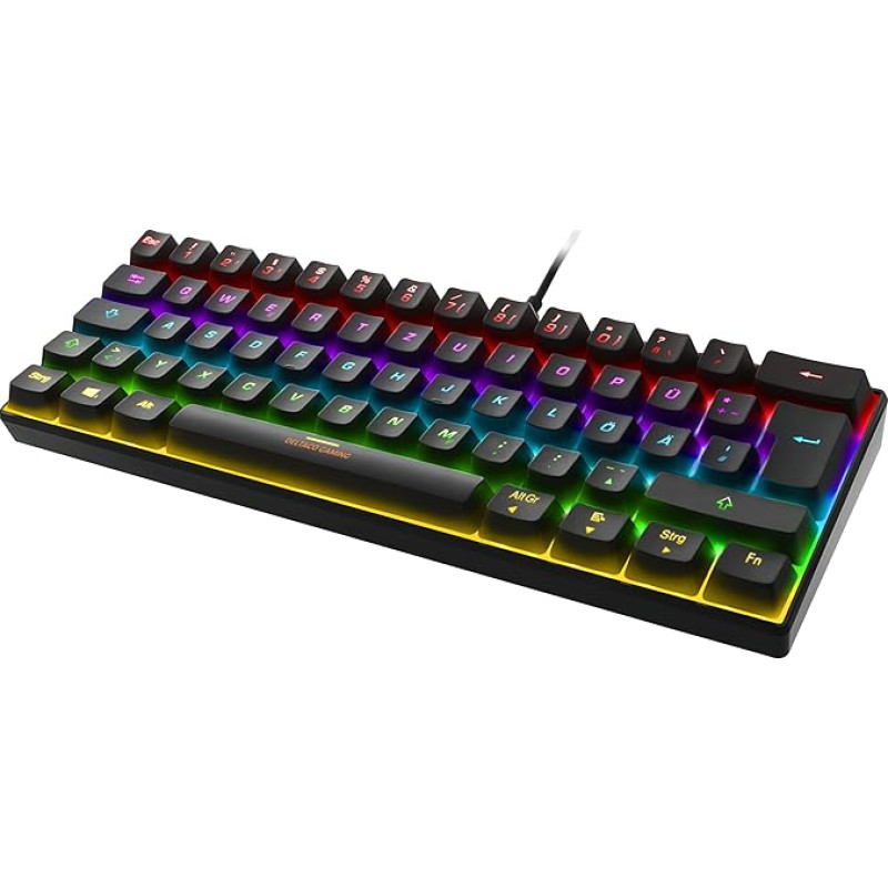 DELTACO GAMING DK430 - Mechaninė žaidimų klaviatūra (RGB apšvietimas, 60 %, raudoni jungikliai, vokiškas QWERTZ išdėstymas) - juoda