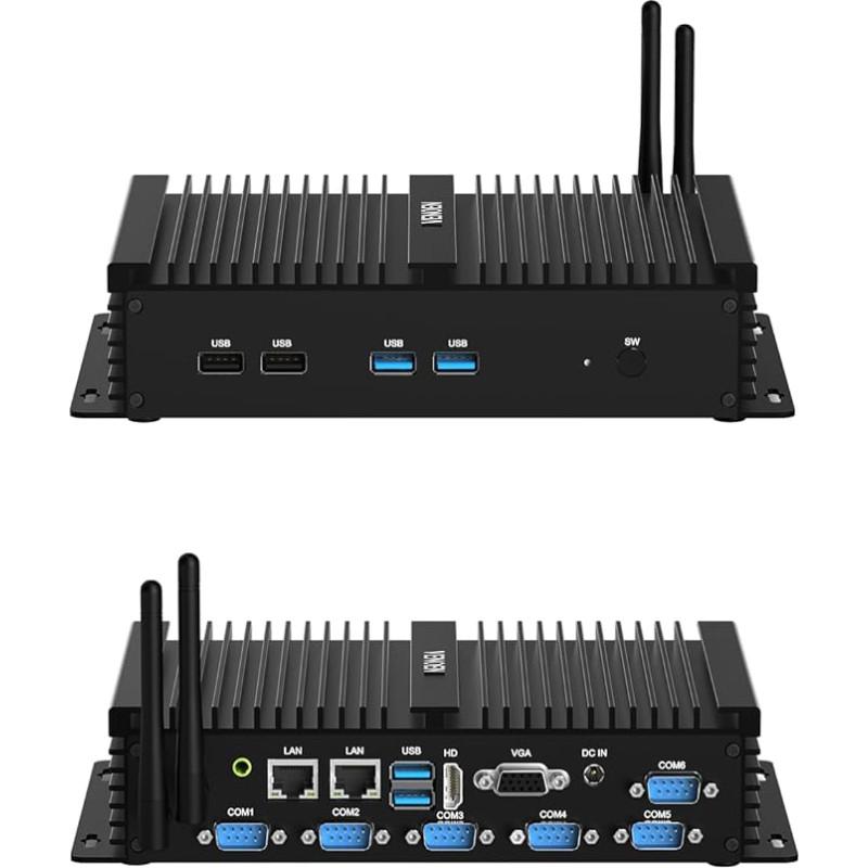 VENOEN Industrial Mini PC, Fanless PC I7, Industrial Computer, Core i7 8550U, W11 Pro, HD1.4, VGA, Dual Display, 6 RS232 COM, RJ45 LAN, USB, SIM Slot, WiFi 5, BT4.0, RAID, 16GB RAM 512GB SSD
