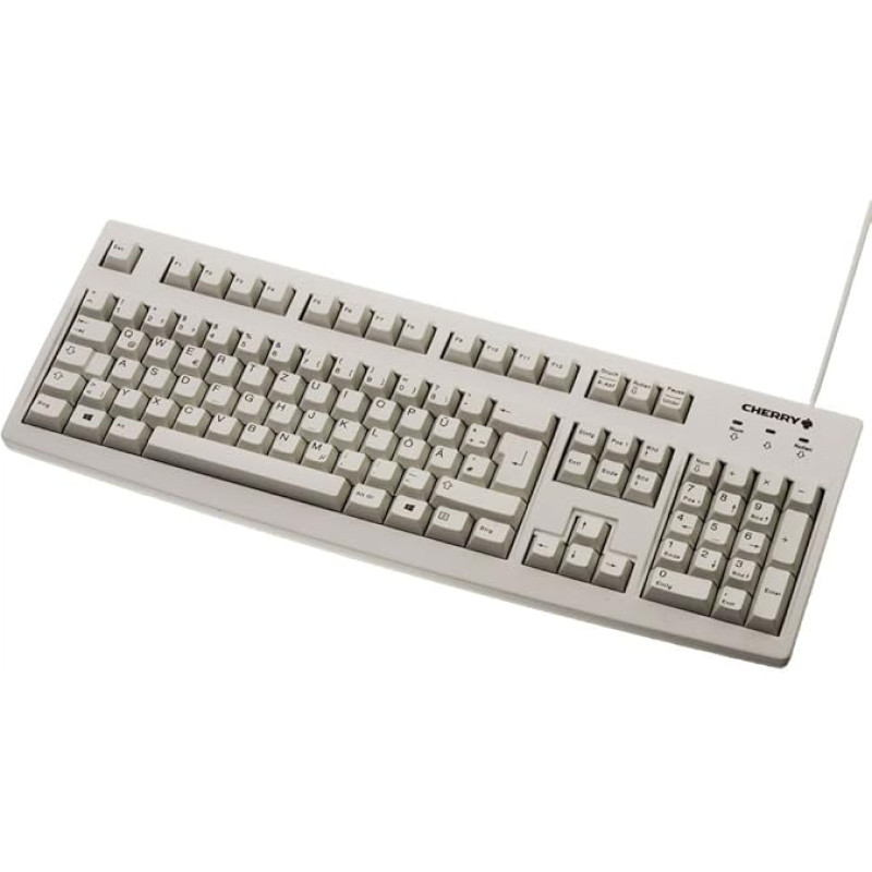 CHERRY G83-6105, laidinė klaviatūra pramoninėms programoms, vokiškas išdėstymas (QWERTZ), atsparūs trinčiai klavišai, lengvai valoma, perdirbama, šviesiai pilka