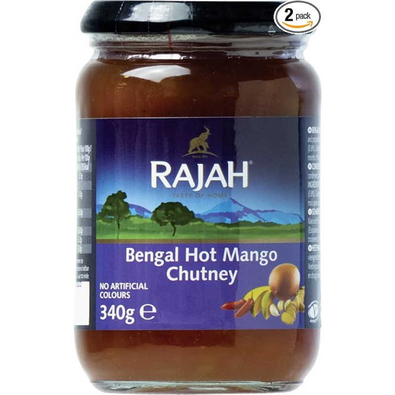 Rajah Bengal Mango Chutney - Fruity, Spicy, Slightly Sour - Ideal for Seasoning Meat, Fish, Cheese or Dipping - 2 x 340g