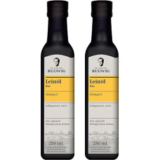 Dr. Budwig® Linų sėmenų aliejus ekologiškas šalto spaudimo (2 x 250 ml) - Omega 3 didelės dozės iš ekologiškų sėmenų, nefiltruotas, iš 100 % tvaraus auginimo - linų sėmenų aliejus Omega 3 veganiškas skystas, Omega 3 aliejus, Omega