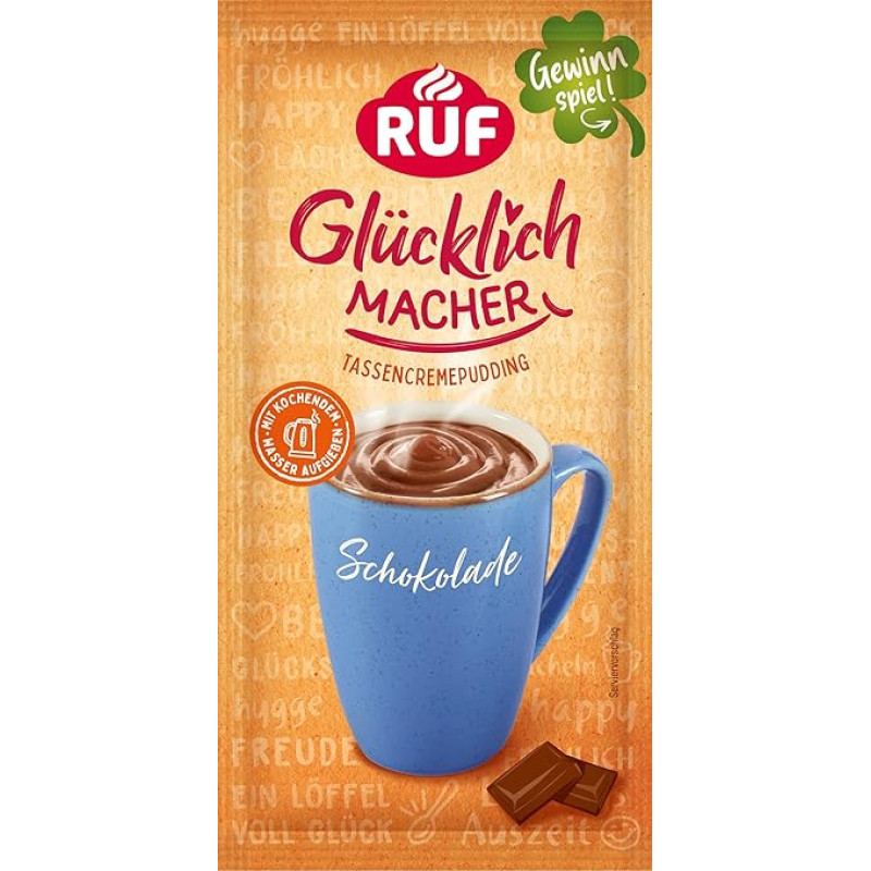 RUF Glücklichmacher cup pudding chocolate, cream pudding for quick desserts, cup cream pudding, just add water, 1 x 59 g bag