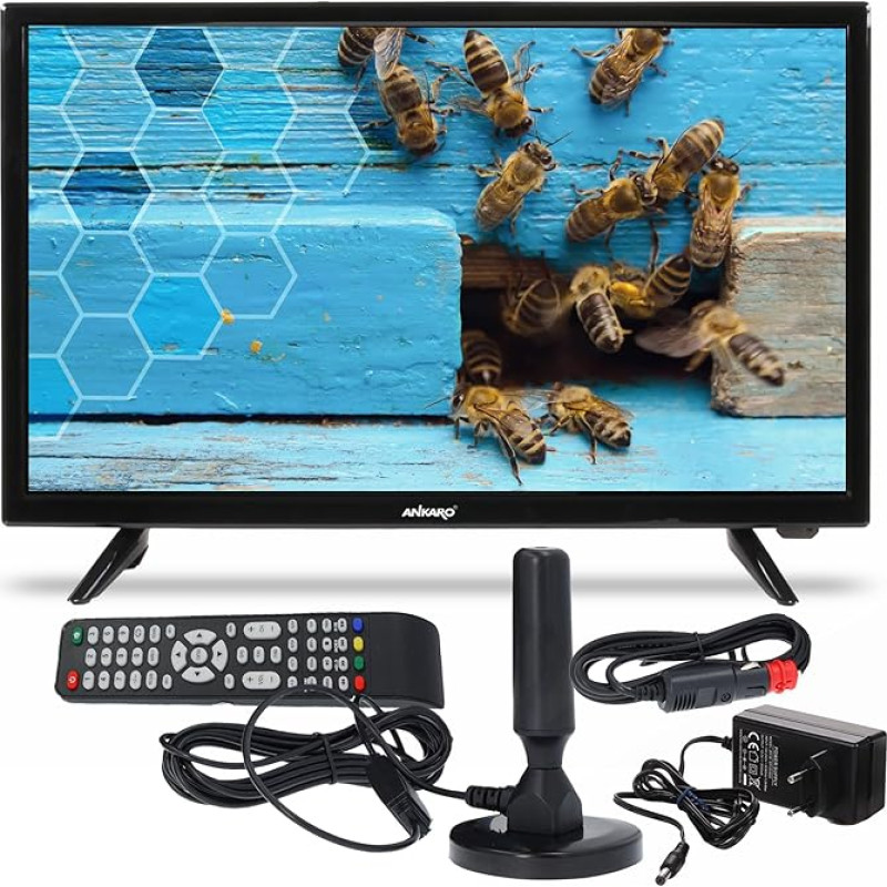 ANKARO ANK CL-1901-19 Inch LED TV Perfect for Camping - 12 V / 230 V Operation with Triple Tuner (DVB-S2 / C/ T2) Including Car Adapter and DVB-T Antenna - CI+ Slot, PVR Function, HDMI, USB 2.0