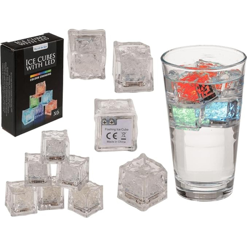 Out of the blue Set of 6 Colour Changing LED Plastic Ice Cubes 2.7 x 2.7 x 2.6 cm Gift Boxed