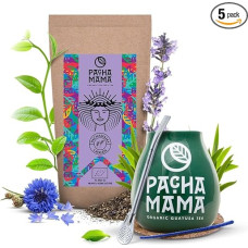 Pachamama Guayusa Tea Accessory Set 100 g | Pachamama Lavanda 0.1 kg | Organic Ilex Guayusa from Ecuador | Sister of Yerba Mate Tea | Calabash | Bombilla